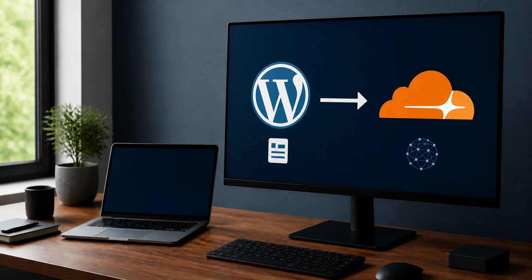 WordPress静的化とCloudflare移行の全体像を示すアイキャッチ